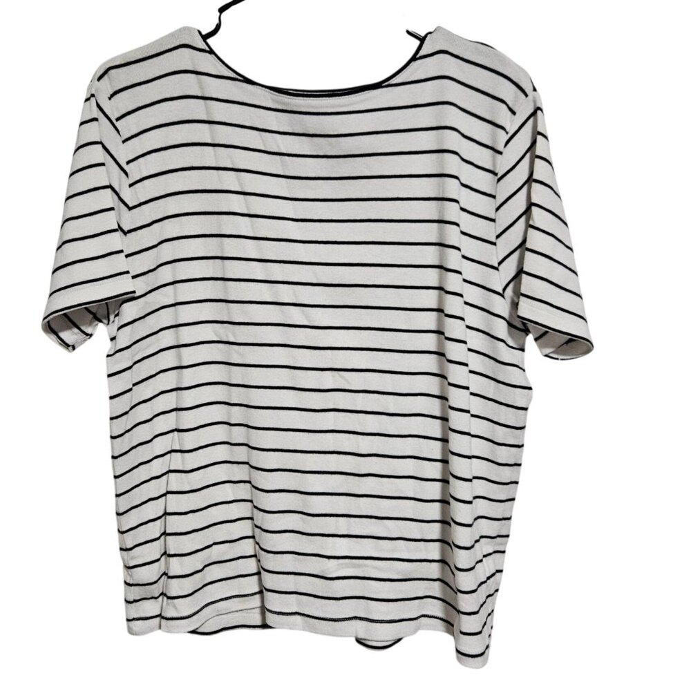 Liz Claiborne Villager Sport Black White Striped T-Shirt Womens Size Large
